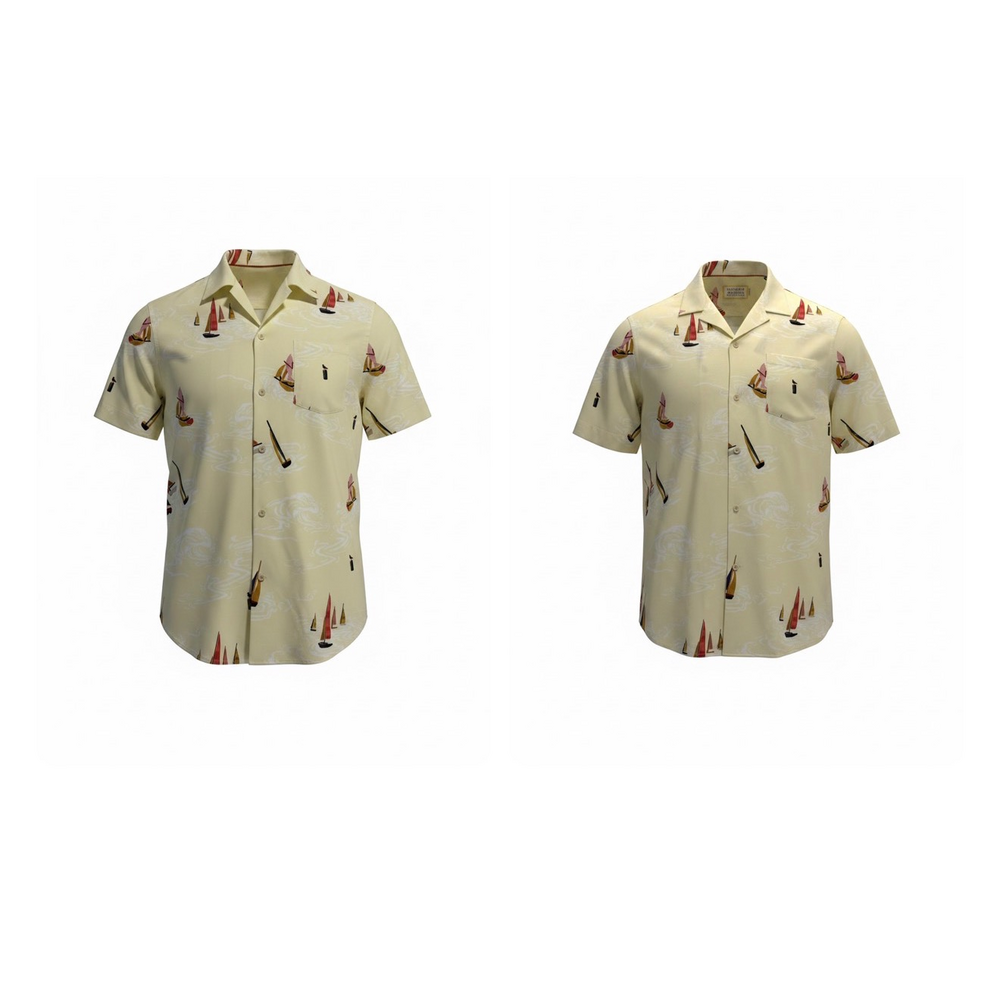 Scotch & Soda Men's Yellow Sailboat Print Short Sleeve Button Down Shirt